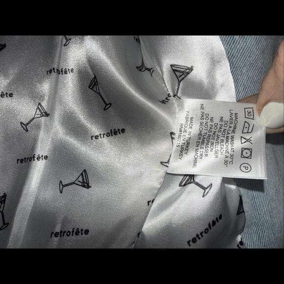 Revolve Retrofête Vivienne Denim Distressed Preppy Designer Jacket SMALL - Picture 6 of 15